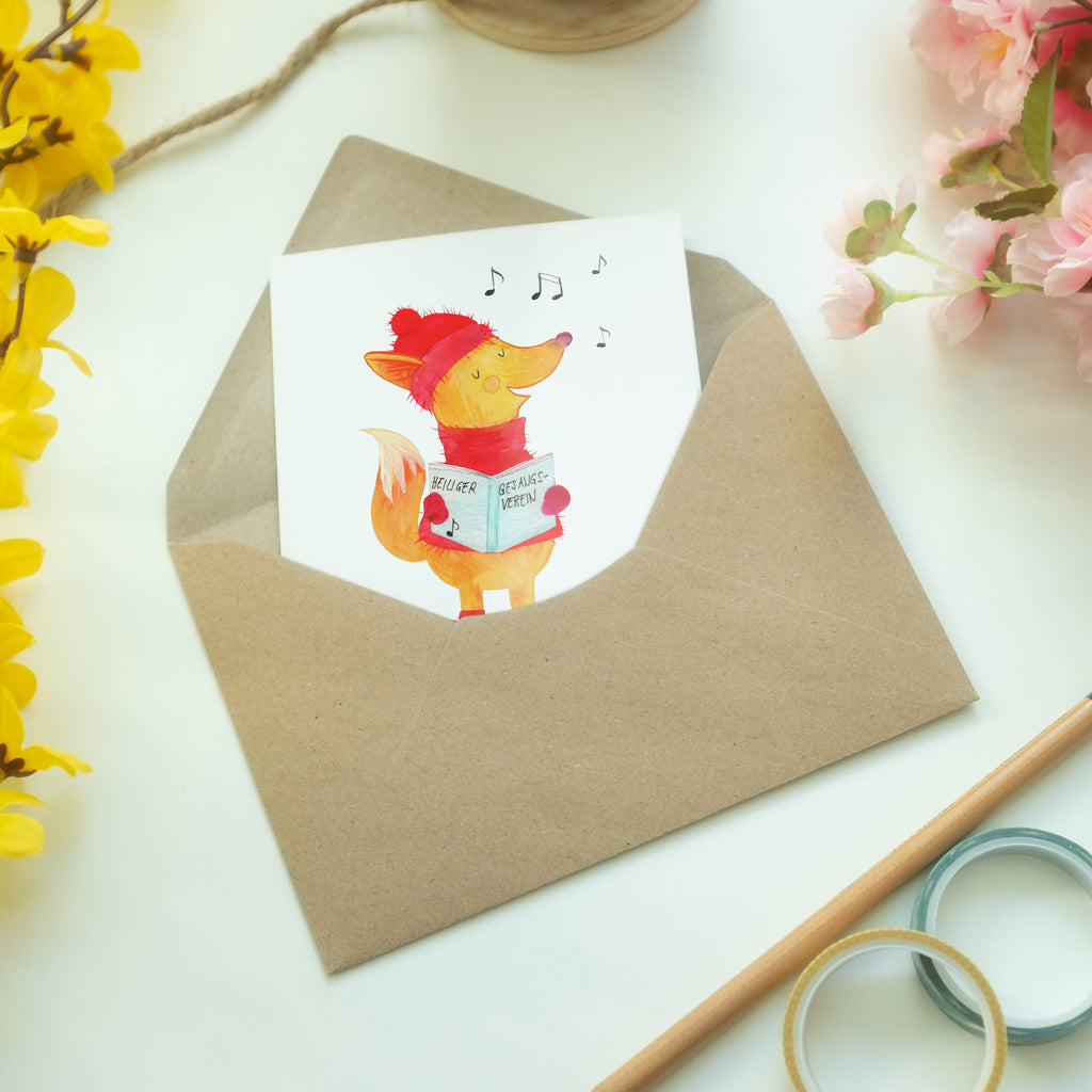 Grußkarte Fuchs Sänger Klappkarte, Einladungskarte, Glückwunschkarte, Hochzeitskarte, Geburtstagskarte, Karte, Winter, Weihnachten, Weihnachtsdeko, Nikolaus, Advent, Heiligabend, Wintermotiv, Fuchs, Füchse, Sänger, Geschenk Sänger, Singen, Weihnachtslieder