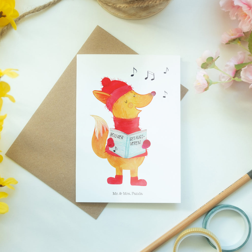 Grußkarte Fuchs Sänger Klappkarte, Einladungskarte, Glückwunschkarte, Hochzeitskarte, Geburtstagskarte, Karte, Winter, Weihnachten, Weihnachtsdeko, Nikolaus, Advent, Heiligabend, Wintermotiv, Fuchs, Füchse, Sänger, Geschenk Sänger, Singen, Weihnachtslieder