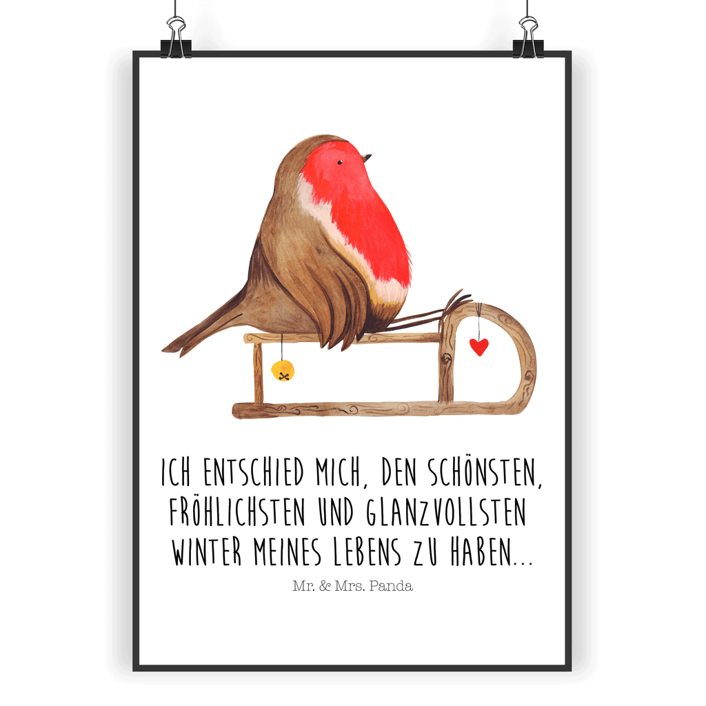 Poster Rotkehlchen Schlitten Poster, Wandposter, Bild, Wanddeko, Küchenposter, Kinderposter, Wanddeko Bild, Raumdekoration, Wanddekoration, Handgemaltes Poster, Mr. & Mrs. Panda Poster, Designposter, Kunstdruck, Posterdruck, Winter, Weihnachten, Weihnachtsdeko, Nikolaus, Advent, Heiligabend, Wintermotiv, Schlitten, Vogel