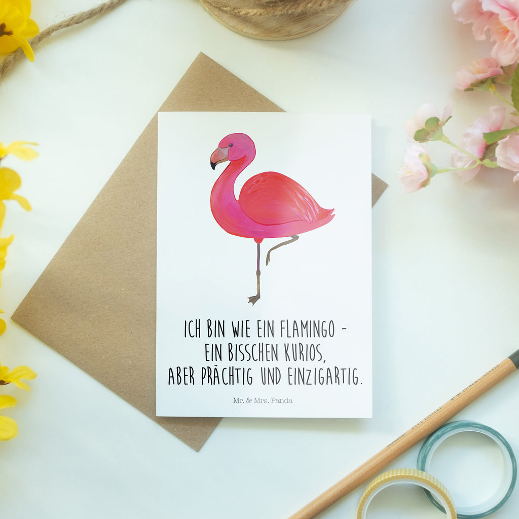 Grußkarte Flamingo classic Klappkarte, Einladungskarte, Glückwunschkarte, Hochzeitskarte, Geburtstagskarte, Karte, Flamingo, Einzigartig, Selbstliebe, Stolz, ich, für mich, Spruch, Freundin, Freundinnen, Außenseiter, Sohn, Tochter, Geschwister
