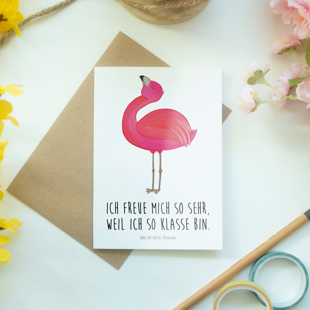 Grußkarte Flamingo stolz Klappkarte, Einladungskarte, Glückwunschkarte, Hochzeitskarte, Geburtstagskarte, Karte, Flamingo, stolz, Freude, Selbstliebe, Selbstakzeptanz, Freundin, beste Freundin, Tochter, Mama, Schwester