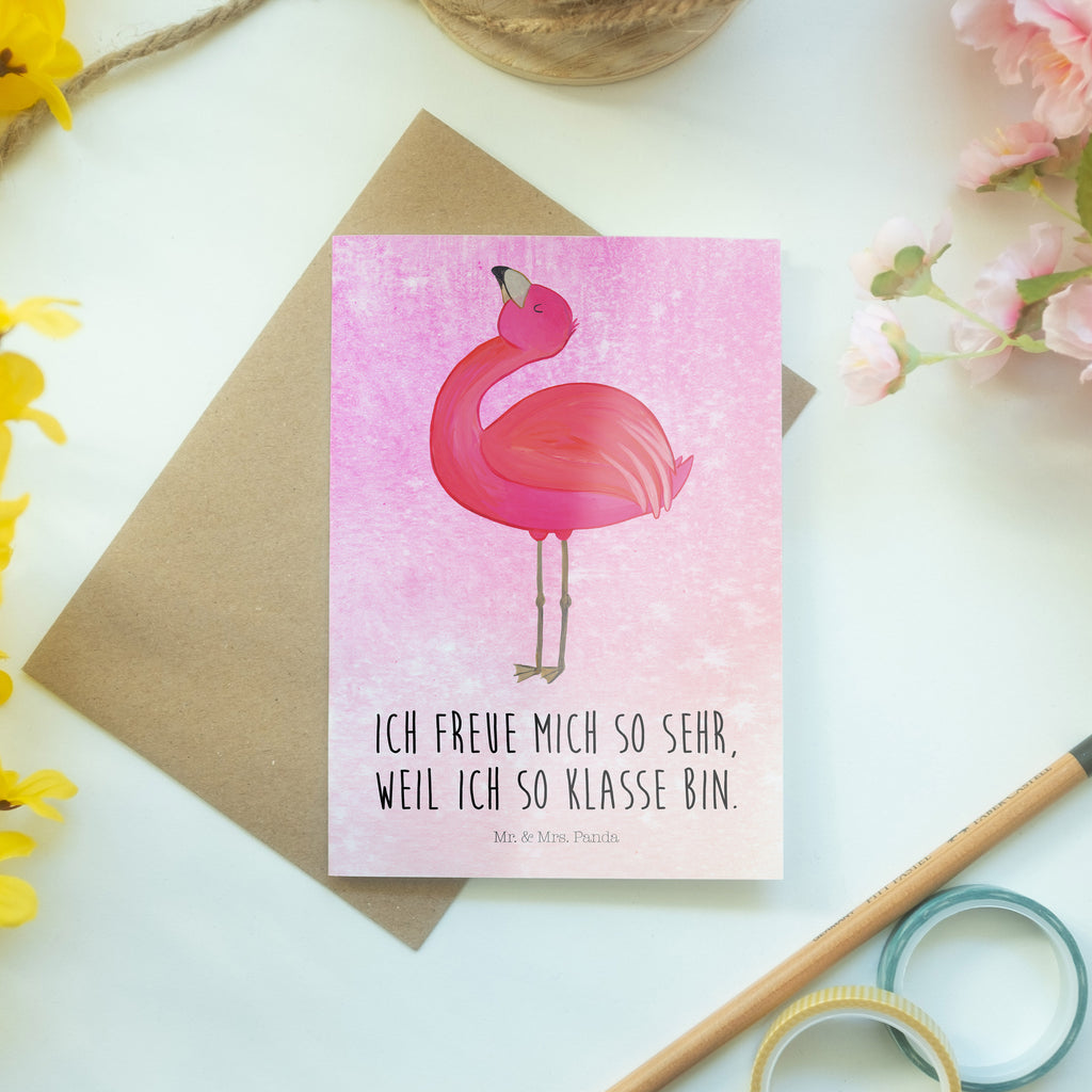 Grußkarte Flamingo stolz Klappkarte, Einladungskarte, Glückwunschkarte, Hochzeitskarte, Geburtstagskarte, Karte, Flamingo, stolz, Freude, Selbstliebe, Selbstakzeptanz, Freundin, beste Freundin, Tochter, Mama, Schwester