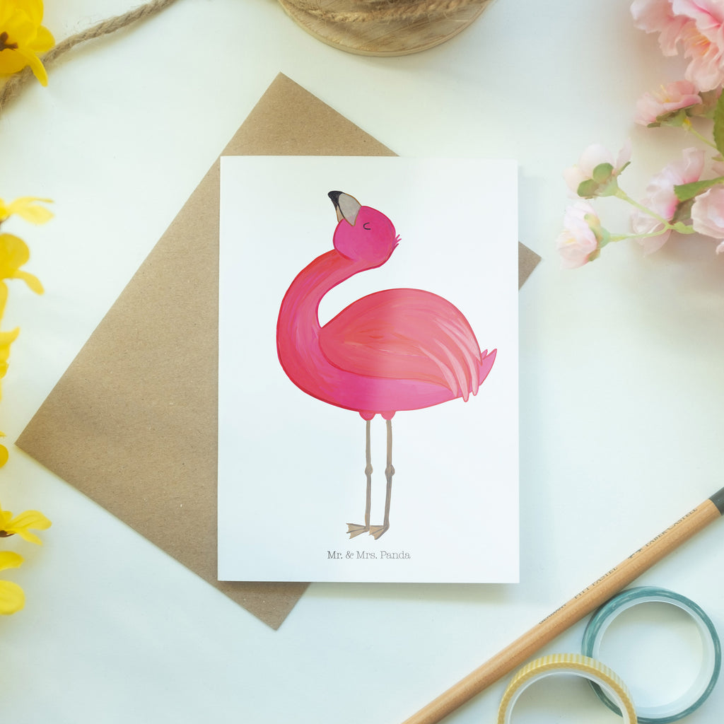 Grußkarte Flamingo stolz Klappkarte, Einladungskarte, Glückwunschkarte, Hochzeitskarte, Geburtstagskarte, Karte, Flamingo, stolz, Freude, Selbstliebe, Selbstakzeptanz, Freundin, beste Freundin, Tochter, Mama, Schwester
