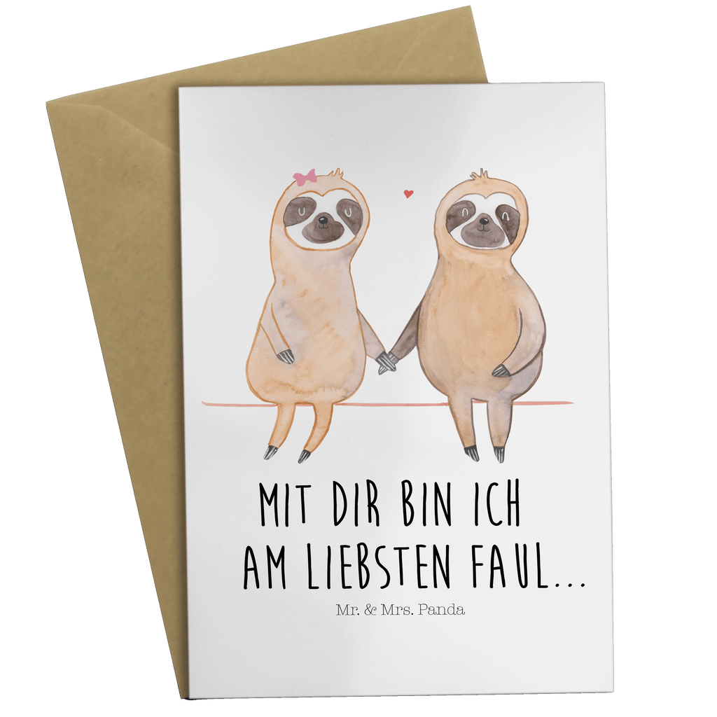 Grußkarte Faultier Pärchen Klappkarte, Einladungskarte, Glückwunschkarte, Hochzeitskarte, Geburtstagskarte, Karte, Faultier, Faultier Geschenk, Faultier Deko, Faultiere, faul, Lieblingstier, Liebe, Liebespaar, Faultierliebe, Faultierpärchen, verliebt, verlobt, gemeinsam, relaxen, Pärchen, Beziehung, Langsamkeit