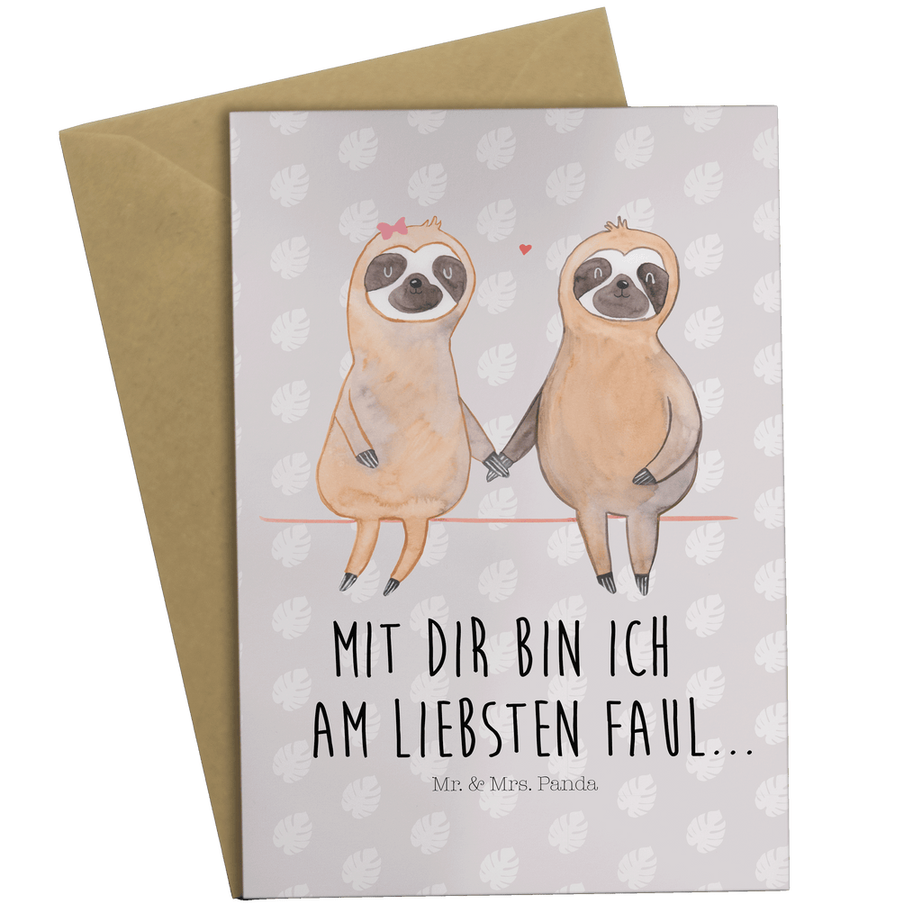 Grußkarte Faultier Pärchen Klappkarte, Einladungskarte, Glückwunschkarte, Hochzeitskarte, Geburtstagskarte, Karte, Faultier, Faultier Geschenk, Faultier Deko, Faultiere, faul, Lieblingstier, Liebe, Liebespaar, Faultierliebe, Faultierpärchen, verliebt, verlobt, gemeinsam, relaxen, Pärchen, Beziehung, Langsamkeit