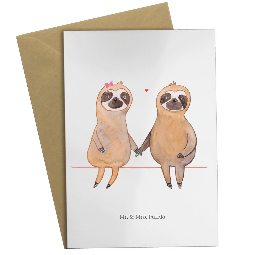 Grußkarte Faultier Pärchen Klappkarte, Einladungskarte, Glückwunschkarte, Hochzeitskarte, Geburtstagskarte, Karte, Faultier, Faultier Geschenk, Faultier Deko, Faultiere, faul, Lieblingstier, Liebe, Liebespaar, Faultierliebe, Faultierpärchen, verliebt, verlobt, gemeinsam, relaxen, Pärchen, Beziehung, Langsamkeit