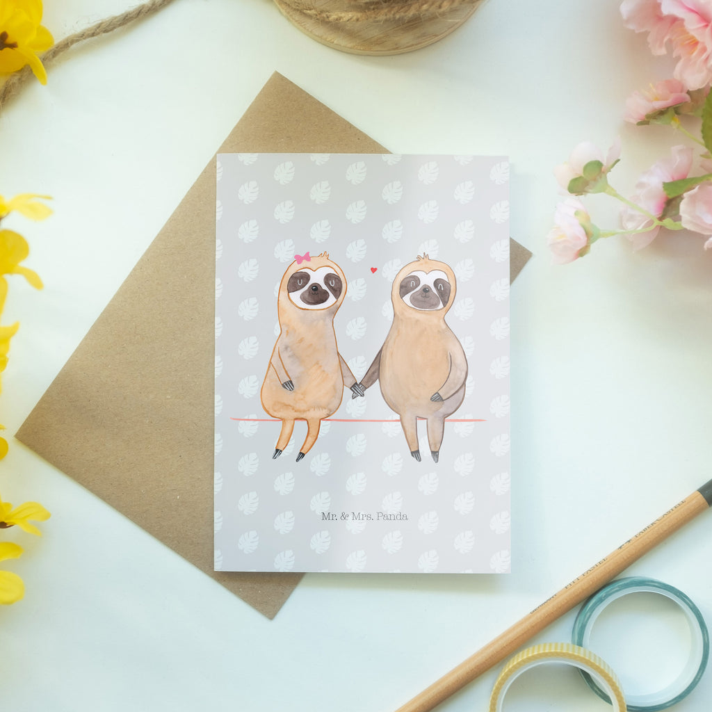 Grußkarte Faultier Pärchen Klappkarte, Einladungskarte, Glückwunschkarte, Hochzeitskarte, Geburtstagskarte, Karte, Faultier, Faultier Geschenk, Faultier Deko, Faultiere, faul, Lieblingstier, Liebe, Liebespaar, Faultierliebe, Faultierpärchen, verliebt, verlobt, gemeinsam, relaxen, Pärchen, Beziehung, Langsamkeit