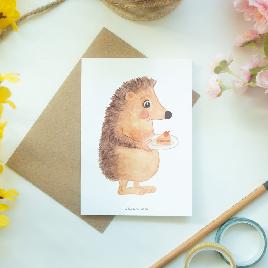 Grußkarte Igel mit Kuchenstück Klappkarte, Einladungskarte, Glückwunschkarte, Hochzeitskarte, Geburtstagskarte, Karte, Tiermotive, Gute Laune, lustige Sprüche, Tiere, Igel, Essen Spruch, Kuchen, Backen Geschenk, Kuchen backen, Einladung Party, Geburtstagskuchen, Torte