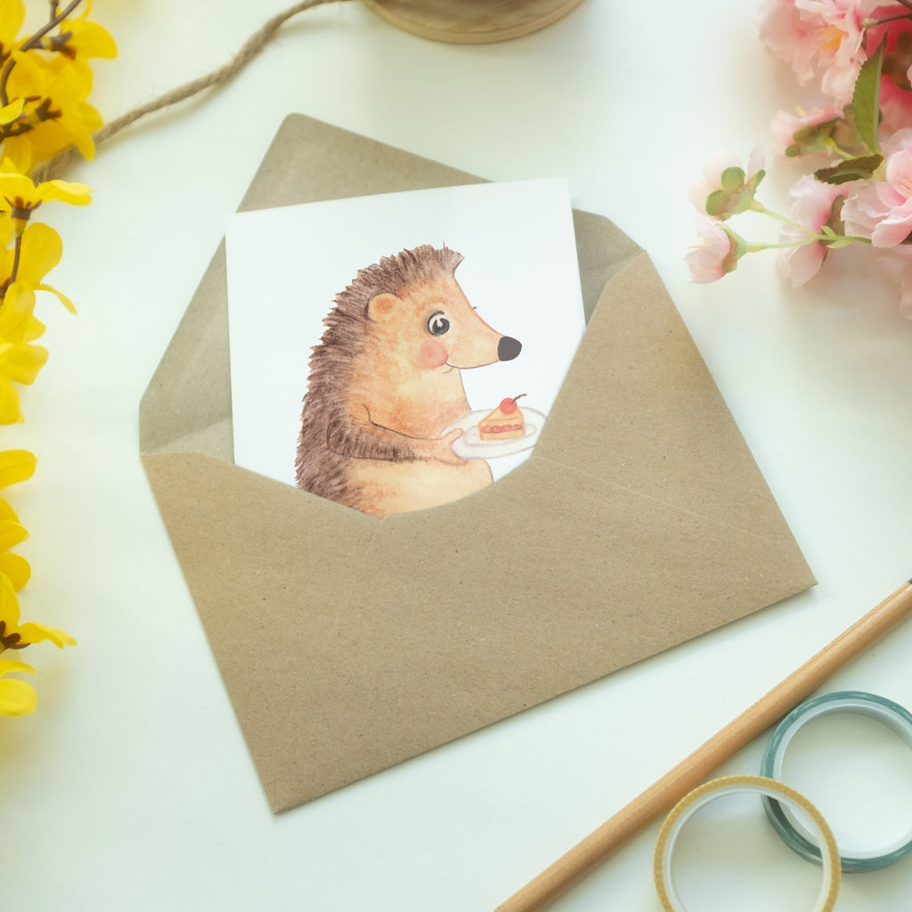 Grußkarte Igel mit Kuchenstück Klappkarte, Einladungskarte, Glückwunschkarte, Hochzeitskarte, Geburtstagskarte, Karte, Tiermotive, Gute Laune, lustige Sprüche, Tiere, Igel, Essen Spruch, Kuchen, Backen Geschenk, Kuchen backen, Einladung Party, Geburtstagskuchen, Torte