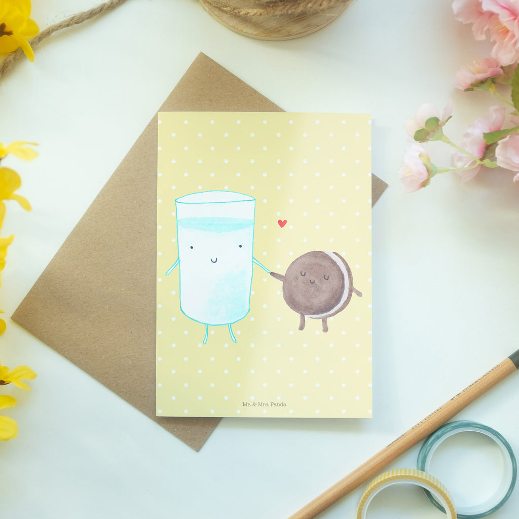 Grußkarte Milch & Keks Klappkarte, Einladungskarte, Glückwunschkarte, Hochzeitskarte, Geburtstagskarte, Karte, Tiermotive, Gute Laune, lustige Sprüche, Tiere, Milk, Cookie, Milch, Keks, Kekse, Kaffee, Einladung Frühstück, Motiv süß, romantisch, perfektes Paar