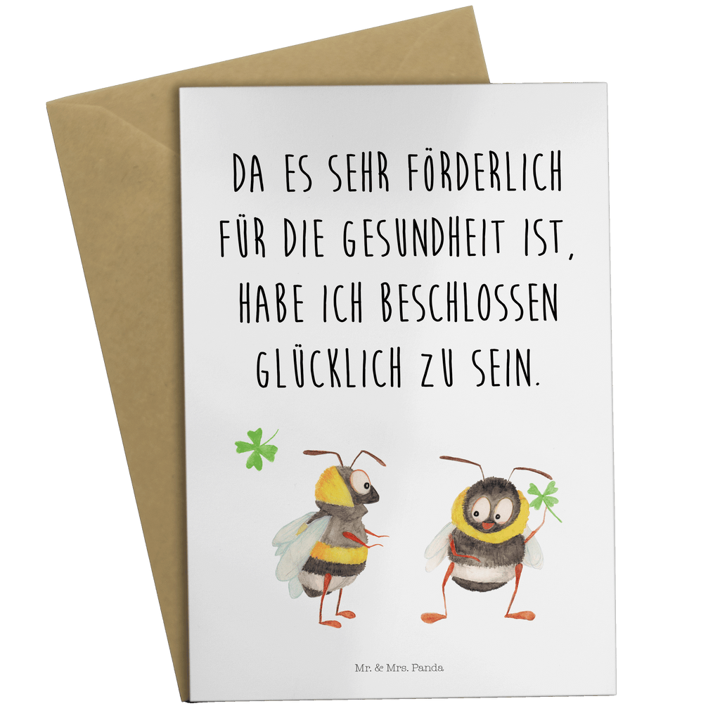 Grußkarte Hummeln mit Kleeblatt Klappkarte, Einladungskarte, Glückwunschkarte, Hochzeitskarte, Geburtstagskarte, Karte, Tiermotive, Gute Laune, lustige Sprüche, Tiere, Hummel, Biene, Spruch positiv, Biene Deko, Spruch schön, glücklich sein, glücklich werden, Spruch fröhlich