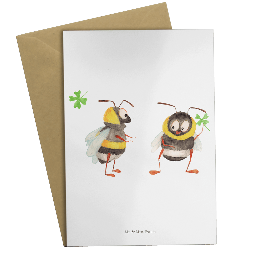 Grußkarte Hummeln mit Kleeblatt Klappkarte, Einladungskarte, Glückwunschkarte, Hochzeitskarte, Geburtstagskarte, Karte, Tiermotive, Gute Laune, lustige Sprüche, Tiere, Hummel, Biene, Spruch positiv, Biene Deko, Spruch schön, glücklich sein, glücklich werden, Spruch fröhlich