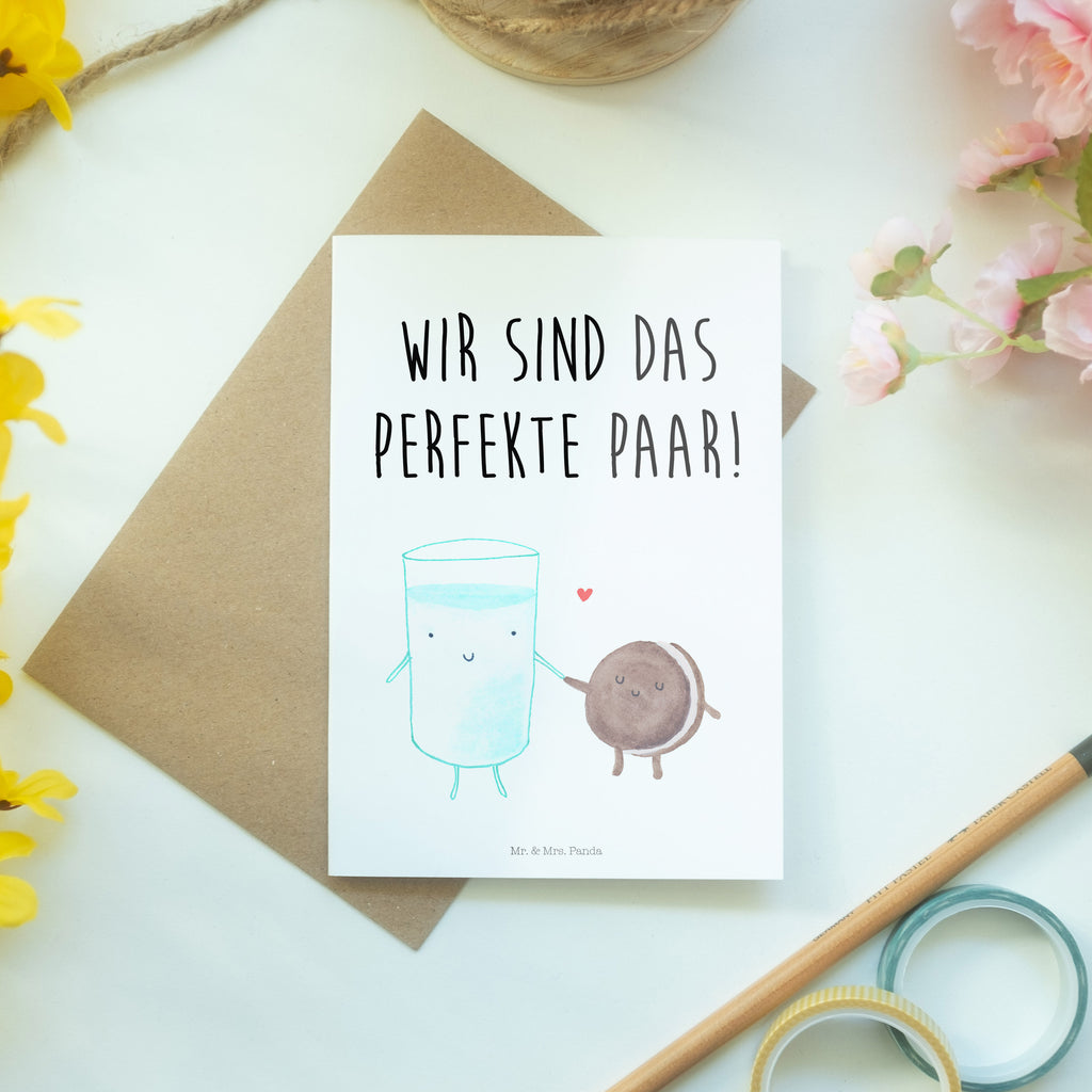 Grußkarte Milch & Keks Klappkarte, Einladungskarte, Glückwunschkarte, Hochzeitskarte, Geburtstagskarte, Karte, Tiermotive, Gute Laune, lustige Sprüche, Tiere, Milk, Cookie, Milch, Keks, Kekse, Kaffee, Einladung Frühstück, Motiv süß, romantisch, perfektes Paar
