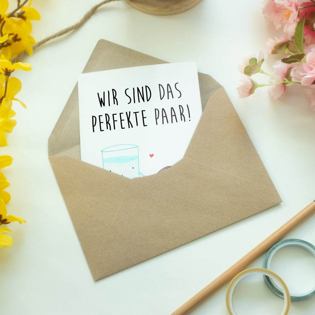 Grußkarte Milch & Keks Klappkarte, Einladungskarte, Glückwunschkarte, Hochzeitskarte, Geburtstagskarte, Karte, Tiermotive, Gute Laune, lustige Sprüche, Tiere, Milk, Cookie, Milch, Keks, Kekse, Kaffee, Einladung Frühstück, Motiv süß, romantisch, perfektes Paar