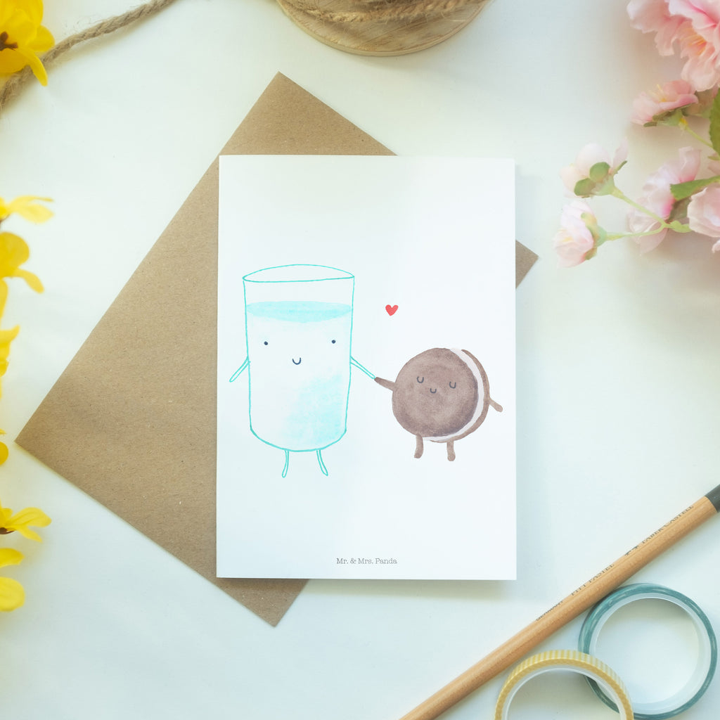 Grußkarte Milch & Keks Klappkarte, Einladungskarte, Glückwunschkarte, Hochzeitskarte, Geburtstagskarte, Karte, Tiermotive, Gute Laune, lustige Sprüche, Tiere, Milk, Cookie, Milch, Keks, Kekse, Kaffee, Einladung Frühstück, Motiv süß, romantisch, perfektes Paar