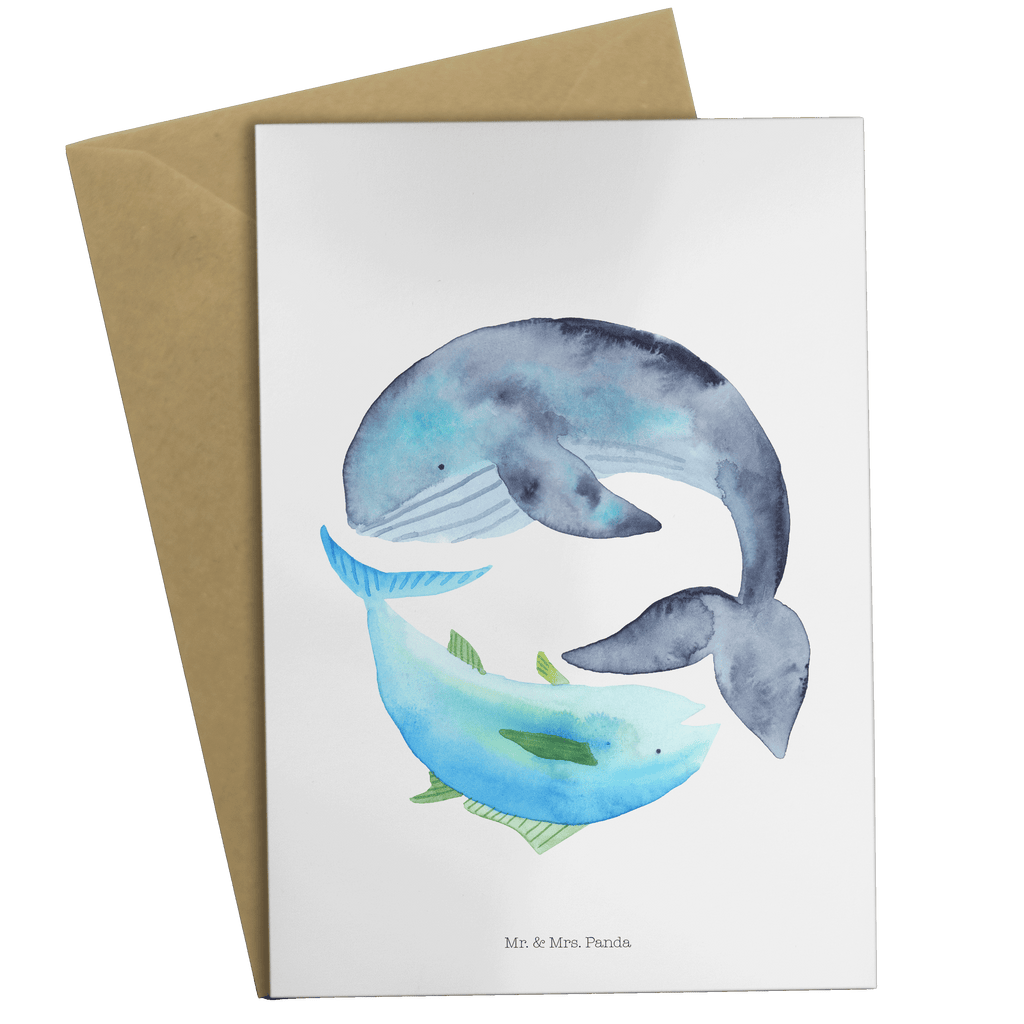 Grußkarte Walfisch & Thunfisch Klappkarte, Einladungskarte, Glückwunschkarte, Hochzeitskarte, Geburtstagskarte, Karte, Tiermotive, Gute Laune, lustige Sprüche, Tiere, Wal, Wahl, Tunfisch, Wortwitz lustig, Spruch lustig, Flachwitz, Witz, Spruch des Tages, Flachwitz Geschenk