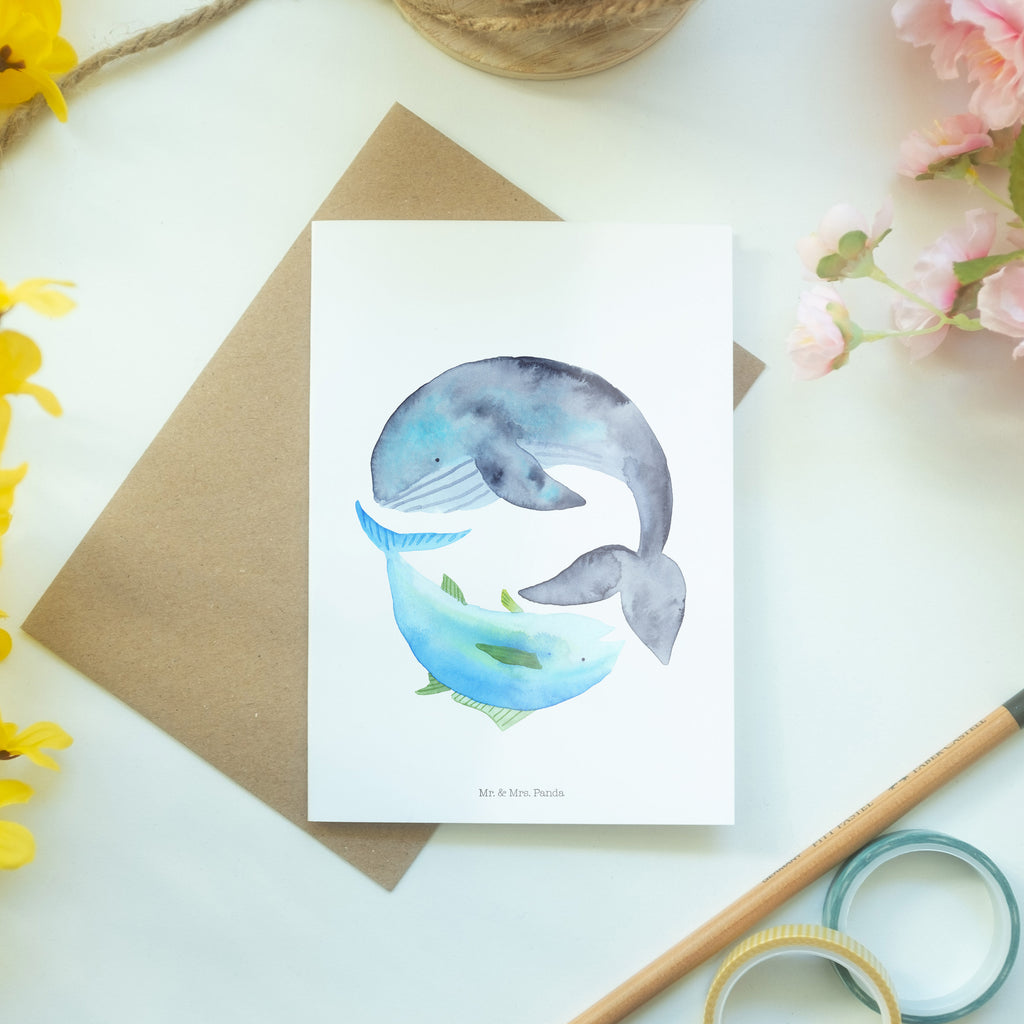 Grußkarte Walfisch & Thunfisch Klappkarte, Einladungskarte, Glückwunschkarte, Hochzeitskarte, Geburtstagskarte, Karte, Tiermotive, Gute Laune, lustige Sprüche, Tiere, Wal, Wahl, Tunfisch, Wortwitz lustig, Spruch lustig, Flachwitz, Witz, Spruch des Tages, Flachwitz Geschenk