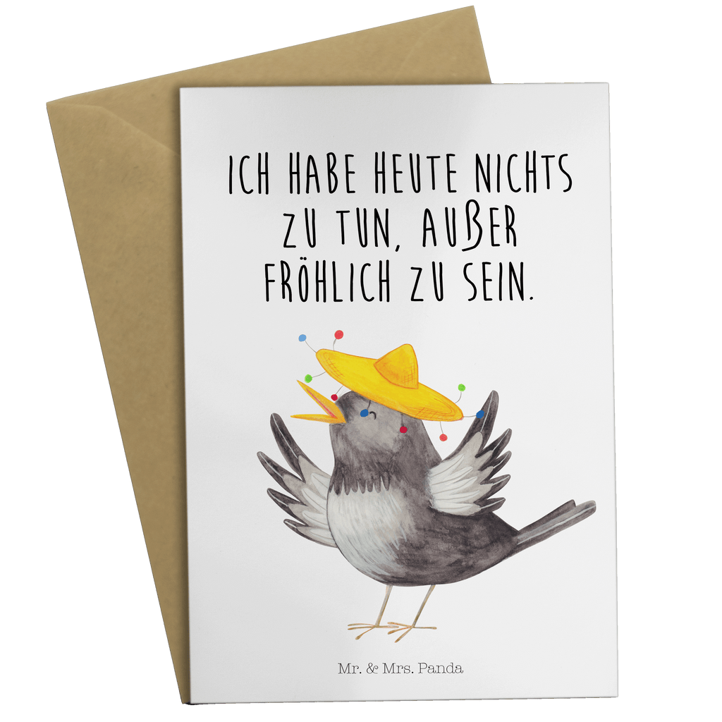 Grußkarte Rabe mit Sombrero Klappkarte, Einladungskarte, Glückwunschkarte, Hochzeitskarte, Geburtstagskarte, Karte, Tiermotive, Gute Laune, lustige Sprüche, Tiere, Rabe, Vogel, Vögel, Spruch positiv, fröhlich sein, glücklich sein, Glück Spruch, froh, Elster, Motivation