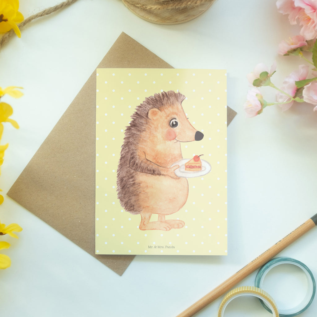 Grußkarte Igel mit Kuchenstück Klappkarte, Einladungskarte, Glückwunschkarte, Hochzeitskarte, Geburtstagskarte, Karte, Tiermotive, Gute Laune, lustige Sprüche, Tiere, Igel, Essen Spruch, Kuchen, Backen Geschenk, Kuchen backen, Einladung Party, Geburtstagskuchen, Torte