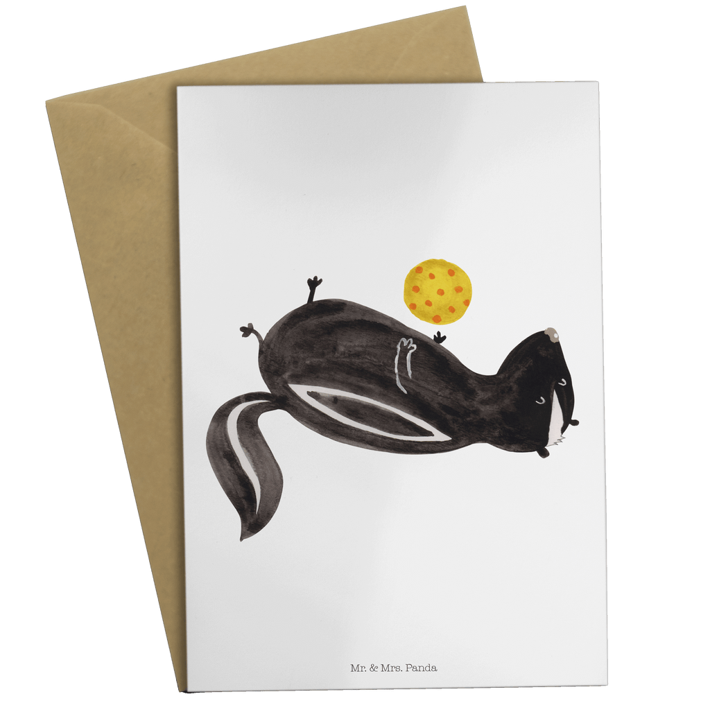 Grußkarte Stinktier Ball Klappkarte, Einladungskarte, Glückwunschkarte, Hochzeitskarte, Geburtstagskarte, Karte, Stinktier, Skunk, Wildtier, Raubtier, Stinker, Stinki, verspielt, Weisheit