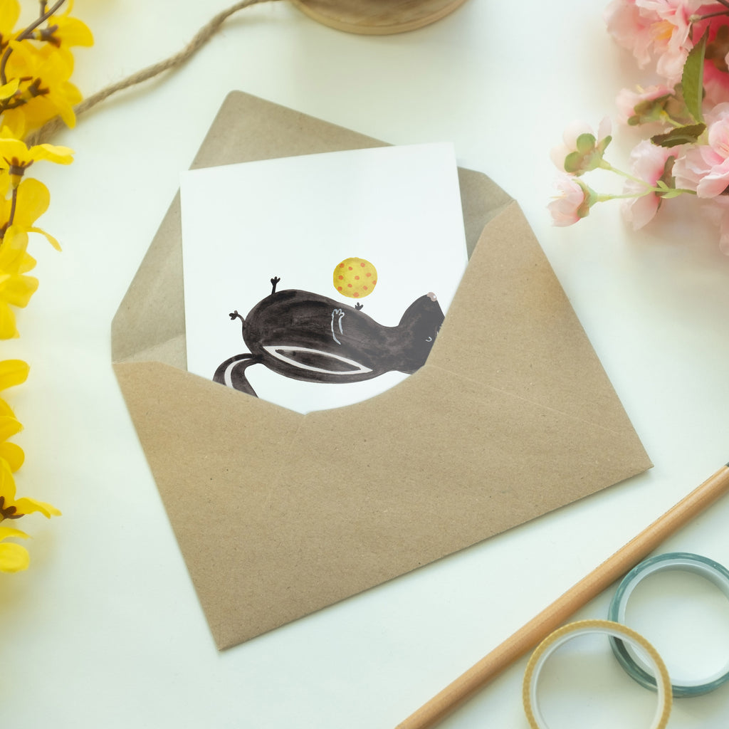 Grußkarte Stinktier Ball Klappkarte, Einladungskarte, Glückwunschkarte, Hochzeitskarte, Geburtstagskarte, Karte, Stinktier, Skunk, Wildtier, Raubtier, Stinker, Stinki, verspielt, Weisheit