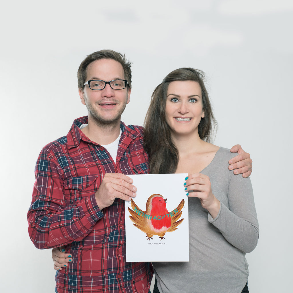 Poster Rotkehlchen Weihnachten Poster, Wandposter, Bild, Wanddeko, Küchenposter, Kinderposter, Wanddeko Bild, Raumdekoration, Wanddekoration, Handgemaltes Poster, Mr. & Mrs. Panda Poster, Designposter, Kunstdruck, Posterdruck, Winter, Weihnachten, Weihnachtsdeko, Nikolaus, Advent, Heiligabend, Wintermotiv, Frohe Weihnachten, Weihnachtsmotiv, Weihnachtsgruß, Vogel, xmas