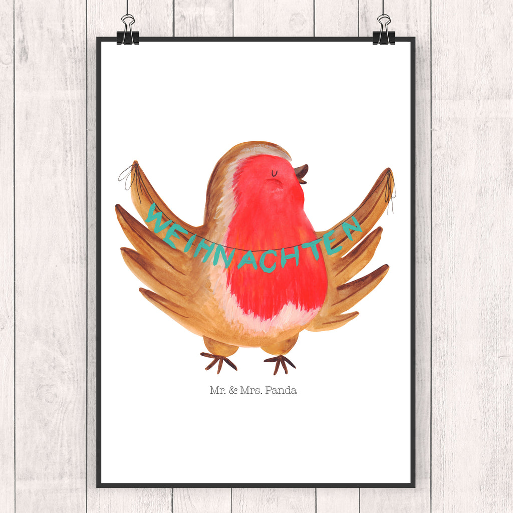 Poster Rotkehlchen Weihnachten Poster, Wandposter, Bild, Wanddeko, Küchenposter, Kinderposter, Wanddeko Bild, Raumdekoration, Wanddekoration, Handgemaltes Poster, Mr. & Mrs. Panda Poster, Designposter, Kunstdruck, Posterdruck, Winter, Weihnachten, Weihnachtsdeko, Nikolaus, Advent, Heiligabend, Wintermotiv, Frohe Weihnachten, Weihnachtsmotiv, Weihnachtsgruß, Vogel, xmas