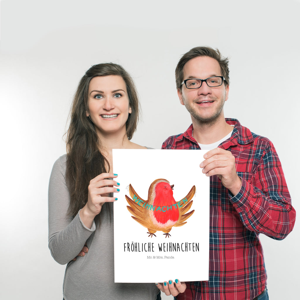 Poster Rotkehlchen Weihnachten Poster, Wandposter, Bild, Wanddeko, Küchenposter, Kinderposter, Wanddeko Bild, Raumdekoration, Wanddekoration, Handgemaltes Poster, Mr. & Mrs. Panda Poster, Designposter, Kunstdruck, Posterdruck, Winter, Weihnachten, Weihnachtsdeko, Nikolaus, Advent, Heiligabend, Wintermotiv, Frohe Weihnachten, Weihnachtsmotiv, Weihnachtsgruß, Vogel, xmas