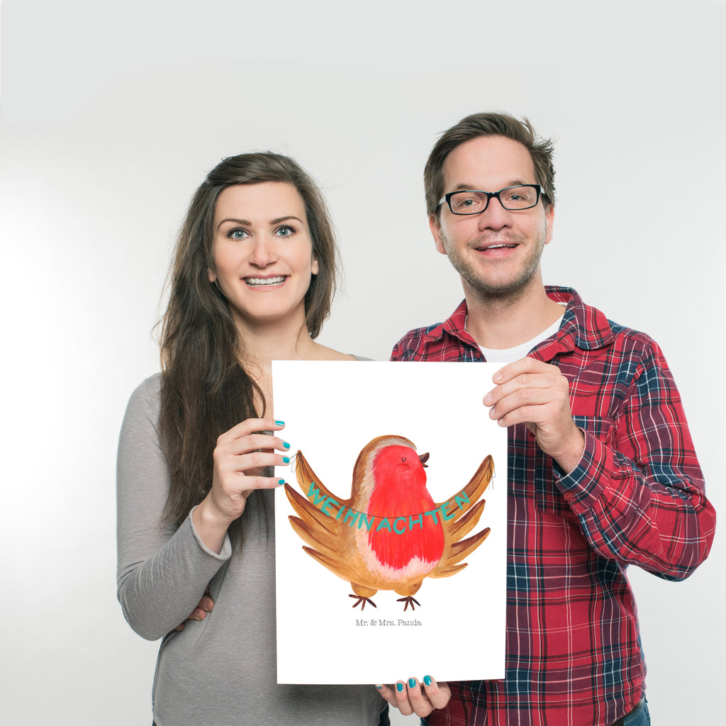 Poster Rotkehlchen Weihnachten Poster, Wandposter, Bild, Wanddeko, Küchenposter, Kinderposter, Wanddeko Bild, Raumdekoration, Wanddekoration, Handgemaltes Poster, Mr. & Mrs. Panda Poster, Designposter, Kunstdruck, Posterdruck, Winter, Weihnachten, Weihnachtsdeko, Nikolaus, Advent, Heiligabend, Wintermotiv, Frohe Weihnachten, Weihnachtsmotiv, Weihnachtsgruß, Vogel, xmas