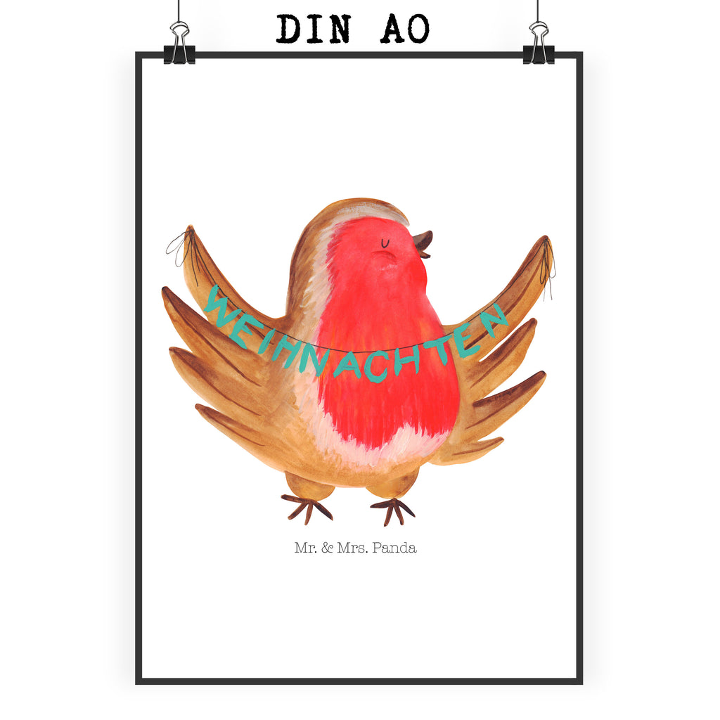 Poster Rotkehlchen Weihnachten Poster, Wandposter, Bild, Wanddeko, Küchenposter, Kinderposter, Wanddeko Bild, Raumdekoration, Wanddekoration, Handgemaltes Poster, Mr. & Mrs. Panda Poster, Designposter, Kunstdruck, Posterdruck, Winter, Weihnachten, Weihnachtsdeko, Nikolaus, Advent, Heiligabend, Wintermotiv, Frohe Weihnachten, Weihnachtsmotiv, Weihnachtsgruß, Vogel, xmas