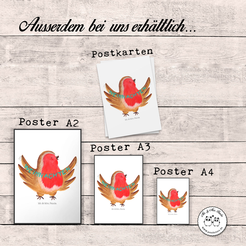 Poster Rotkehlchen Weihnachten Poster, Wandposter, Bild, Wanddeko, Küchenposter, Kinderposter, Wanddeko Bild, Raumdekoration, Wanddekoration, Handgemaltes Poster, Mr. & Mrs. Panda Poster, Designposter, Kunstdruck, Posterdruck, Winter, Weihnachten, Weihnachtsdeko, Nikolaus, Advent, Heiligabend, Wintermotiv, Frohe Weihnachten, Weihnachtsmotiv, Weihnachtsgruß, Vogel, xmas