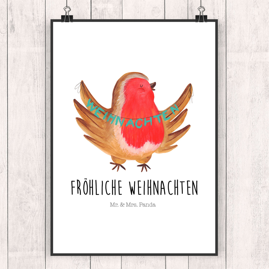 Poster Rotkehlchen Weihnachten Poster, Wandposter, Bild, Wanddeko, Küchenposter, Kinderposter, Wanddeko Bild, Raumdekoration, Wanddekoration, Handgemaltes Poster, Mr. & Mrs. Panda Poster, Designposter, Kunstdruck, Posterdruck, Winter, Weihnachten, Weihnachtsdeko, Nikolaus, Advent, Heiligabend, Wintermotiv, Frohe Weihnachten, Weihnachtsmotiv, Weihnachtsgruß, Vogel, xmas