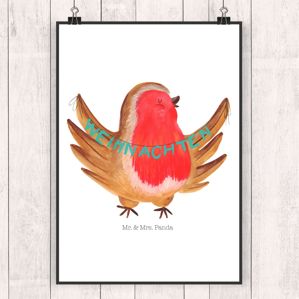 Poster Rotkehlchen Weihnachten Poster, Wandposter, Bild, Wanddeko, Küchenposter, Kinderposter, Wanddeko Bild, Raumdekoration, Wanddekoration, Handgemaltes Poster, Mr. & Mrs. Panda Poster, Designposter, Kunstdruck, Posterdruck, Winter, Weihnachten, Weihnachtsdeko, Nikolaus, Advent, Heiligabend, Wintermotiv, Frohe Weihnachten, Weihnachtsmotiv, Weihnachtsgruß, Vogel, xmas