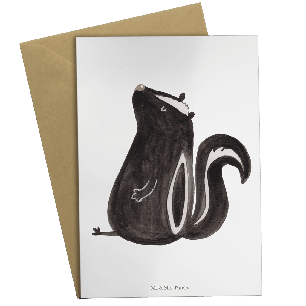 Grußkarte Stinktier sitzend Klappkarte, Einladungskarte, Glückwunschkarte, Hochzeitskarte, Geburtstagskarte, Karte, Stinktier, Skunk, Wildtier, Raubtier, Stinker, Stinki, Spruch, Büro, Recht, Besserwisser