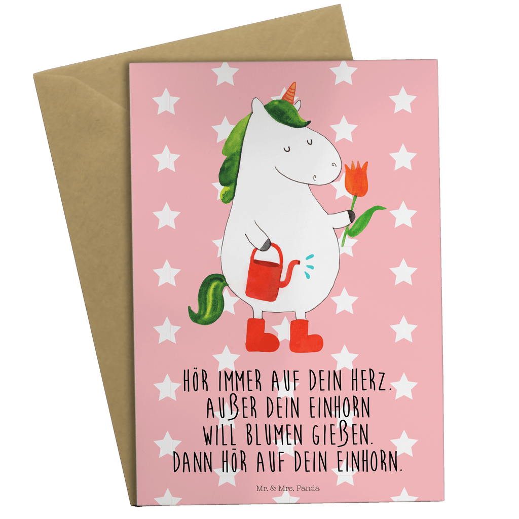 Grußkarte Einhorn Gärtner Klappkarte, Einladungskarte, Glückwunschkarte, Hochzeitskarte, Geburtstagskarte, Karte, Einhorn, Einhörner, Einhorn Deko, Pegasus, Unicorn, Luftballon, Gießkanne, Giesskanne, Lebenslust, Freude, Blume, Freundin, Garten, Stiefel