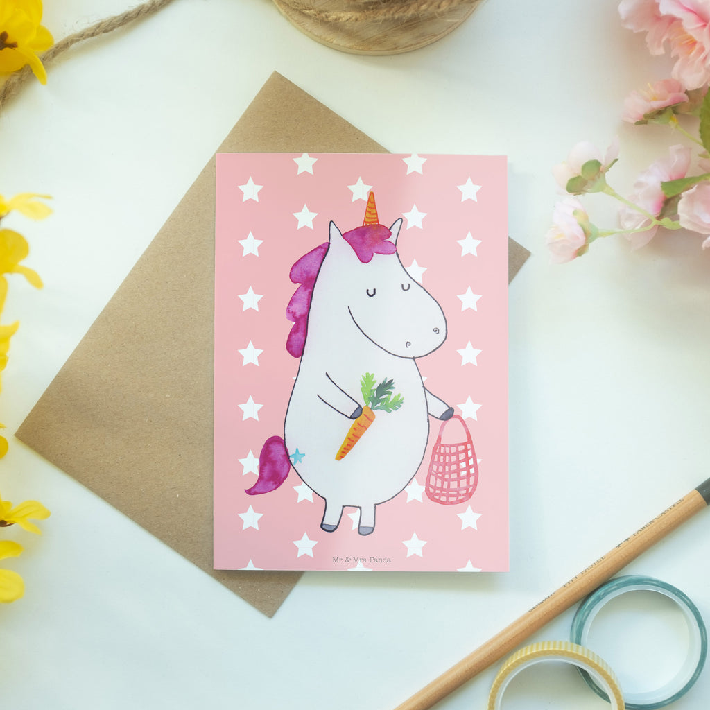 Grußkarte Einhorn Gemüse Klappkarte, Einladungskarte, Glückwunschkarte, Hochzeitskarte, Geburtstagskarte, Karte, Einhorn, Einhörner, Einhorn Deko, Pegasus, Unicorn, Biomarkt, Bio, Gemüse, Wochenmarkt