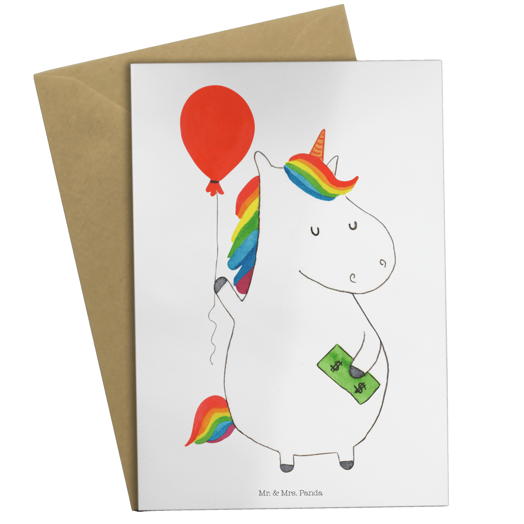 Grußkarte Einhorn Luftballon Klappkarte, Einladungskarte, Glückwunschkarte, Hochzeitskarte, Geburtstagskarte, Karte, Einhorn, Einhörner, Einhorn Deko, Pegasus, Unicorn, Luftballon, Geld, Lebenslust, Freude, Geschenk, Freundin