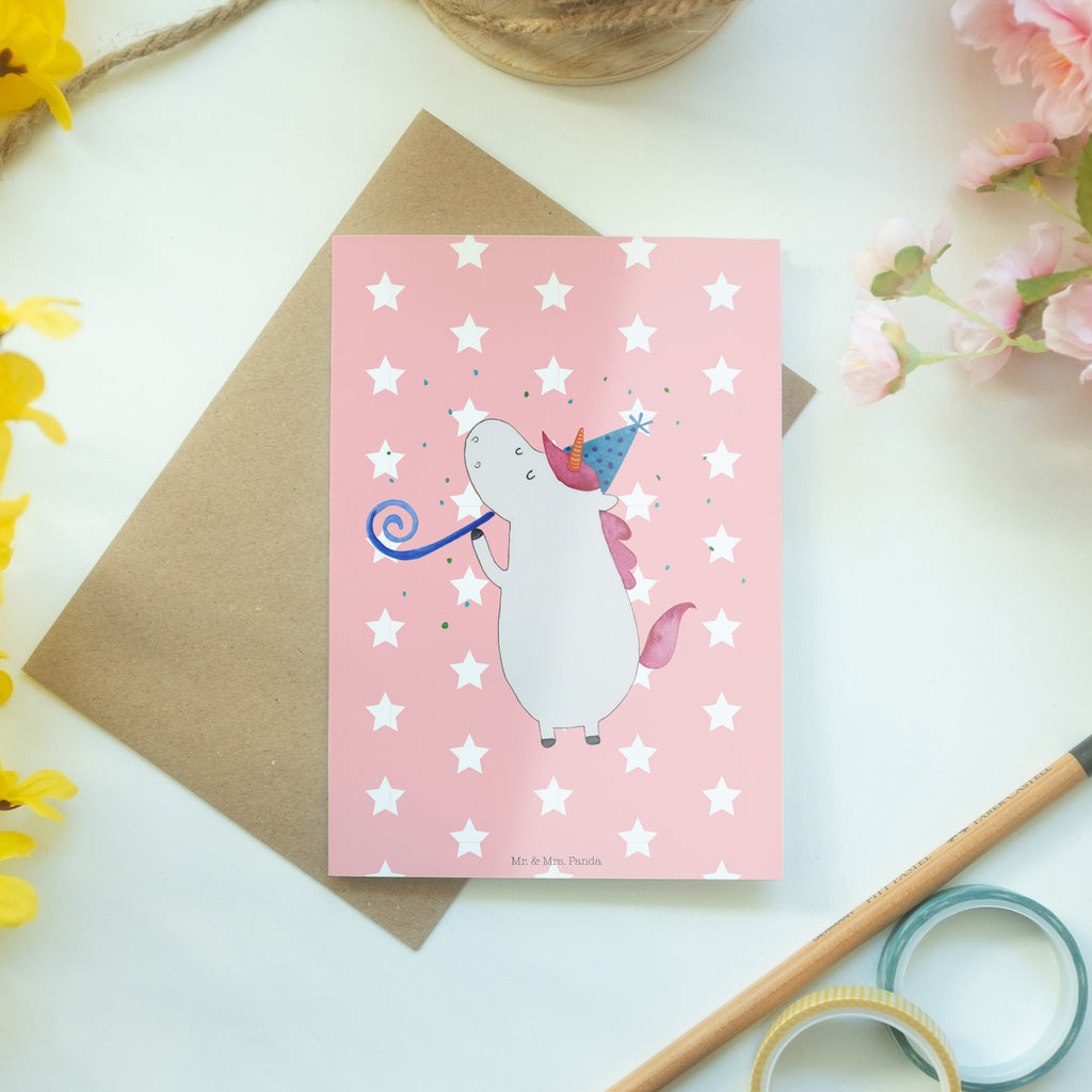Grußkarte Einhorn Party Klappkarte, Einladungskarte, Glückwunschkarte, Hochzeitskarte, Geburtstagskarte, Karte, Einhorn, Einhörner, Einhorn Deko, Pegasus, Unicorn, Glitzer, Konfetti, Party, Geburtstag, Feier, Fest, Alkohol, Disco, Club