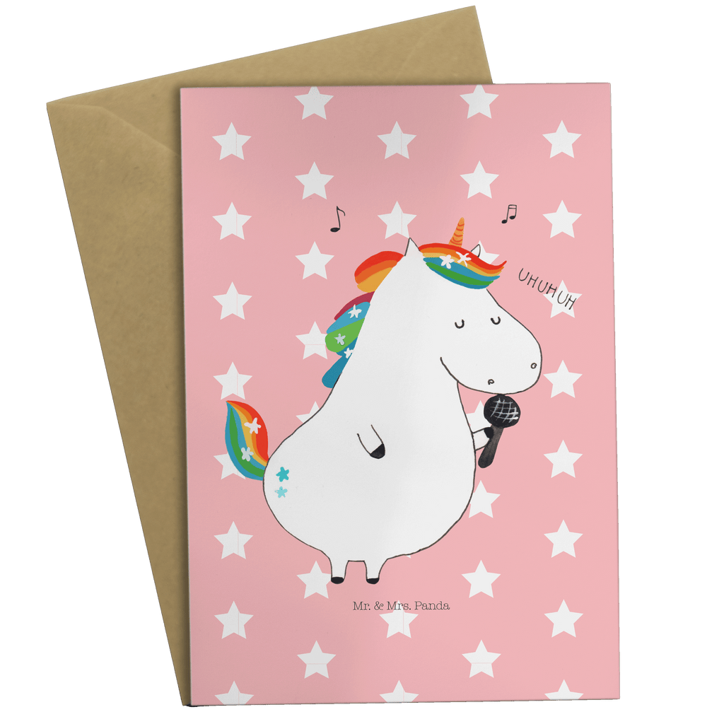 Grußkarte Einhorn Sänger Klappkarte, Einladungskarte, Glückwunschkarte, Hochzeitskarte, Geburtstagskarte, Karte, Einhorn, Einhörner, Einhorn Deko, Pegasus, Unicorn, Glitzer, Konfetti, Party, Geburtstag, Feier, Fest, Disco, Sängerin, Sänger, Freundin