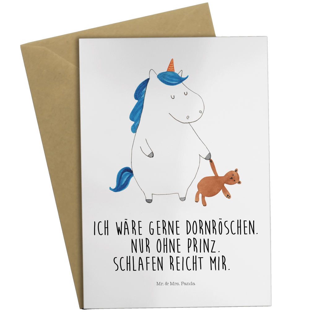 Grußkarte Einhorn Teddy Klappkarte, Einladungskarte, Glückwunschkarte, Hochzeitskarte, Geburtstagskarte, Karte, Einhorn, Einhörner, Einhorn Deko, Pegasus, Unicorn, schlafen, gute Nacht, Single, Bett, Träumen, Freundin, Singleleben