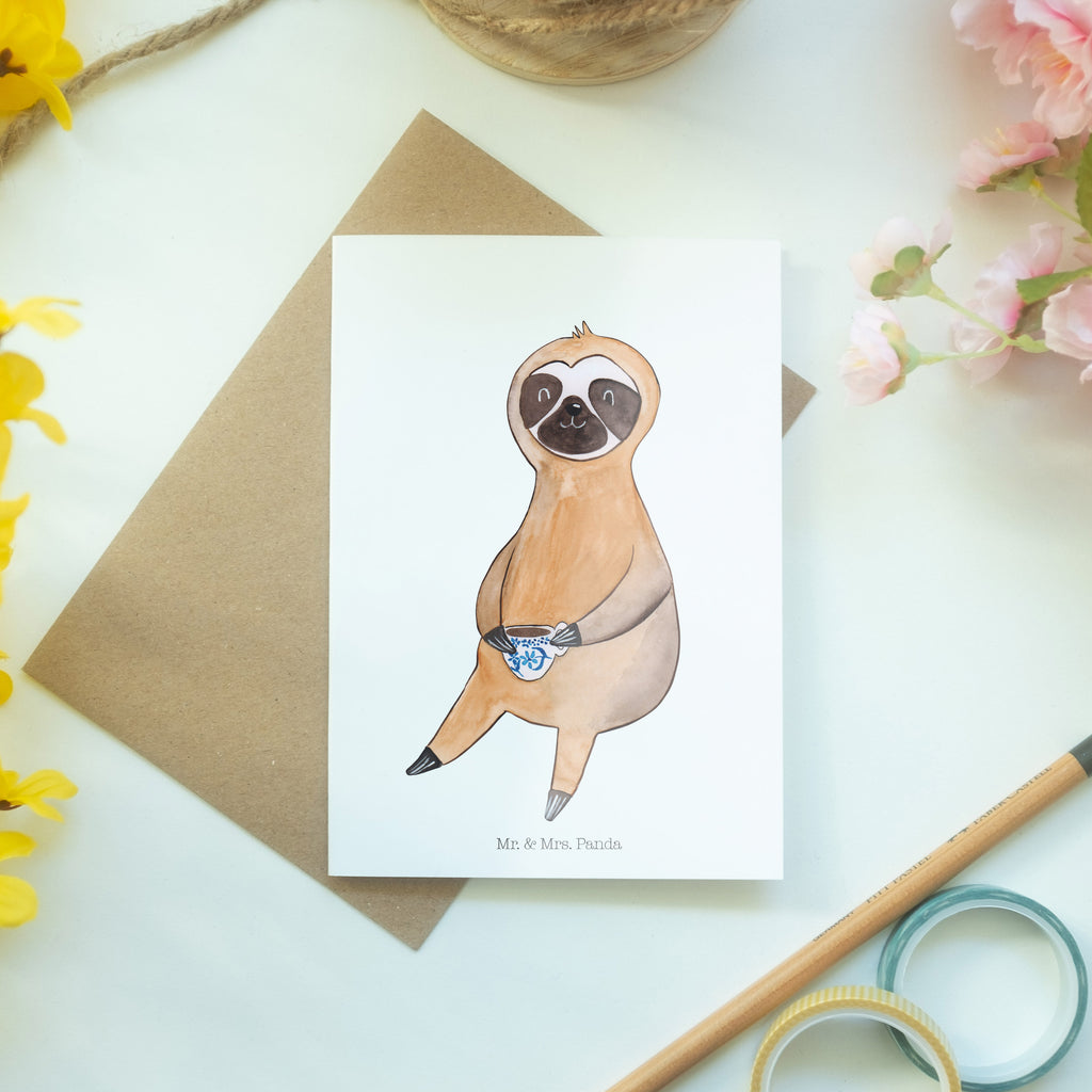 Grußkarte Faultier Kaffee Klappkarte, Einladungskarte, Glückwunschkarte, Hochzeitskarte, Geburtstagskarte, Karte, Faultier, Faultier Geschenk, Faultier Deko, Faultiere, faul, Lieblingstier, Kaffee, erster Kaffee, Morgenmuffel, Frühaufsteher, Kaffeetasse, Genießer, Coffee, Kaffeegetränk