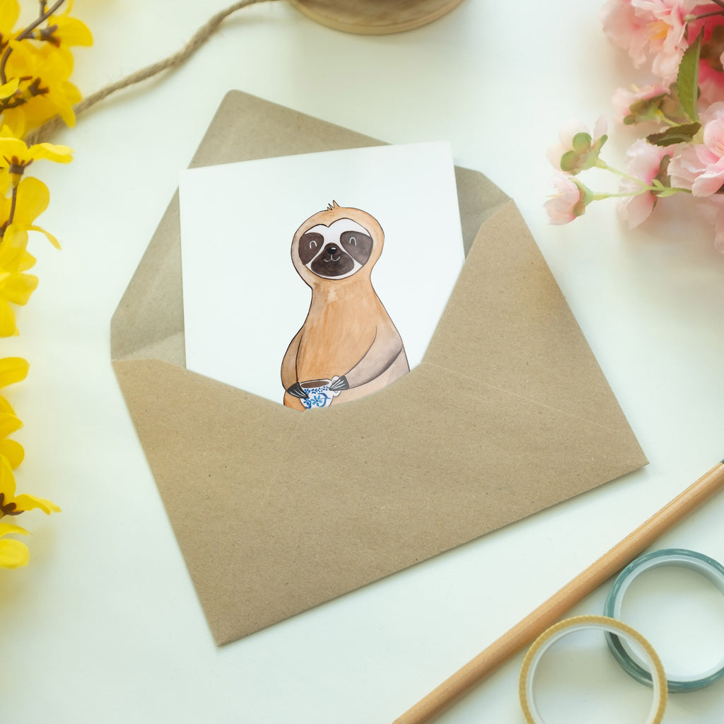 Grußkarte Faultier Kaffee Klappkarte, Einladungskarte, Glückwunschkarte, Hochzeitskarte, Geburtstagskarte, Karte, Faultier, Faultier Geschenk, Faultier Deko, Faultiere, faul, Lieblingstier, Kaffee, erster Kaffee, Morgenmuffel, Frühaufsteher, Kaffeetasse, Genießer, Coffee, Kaffeegetränk