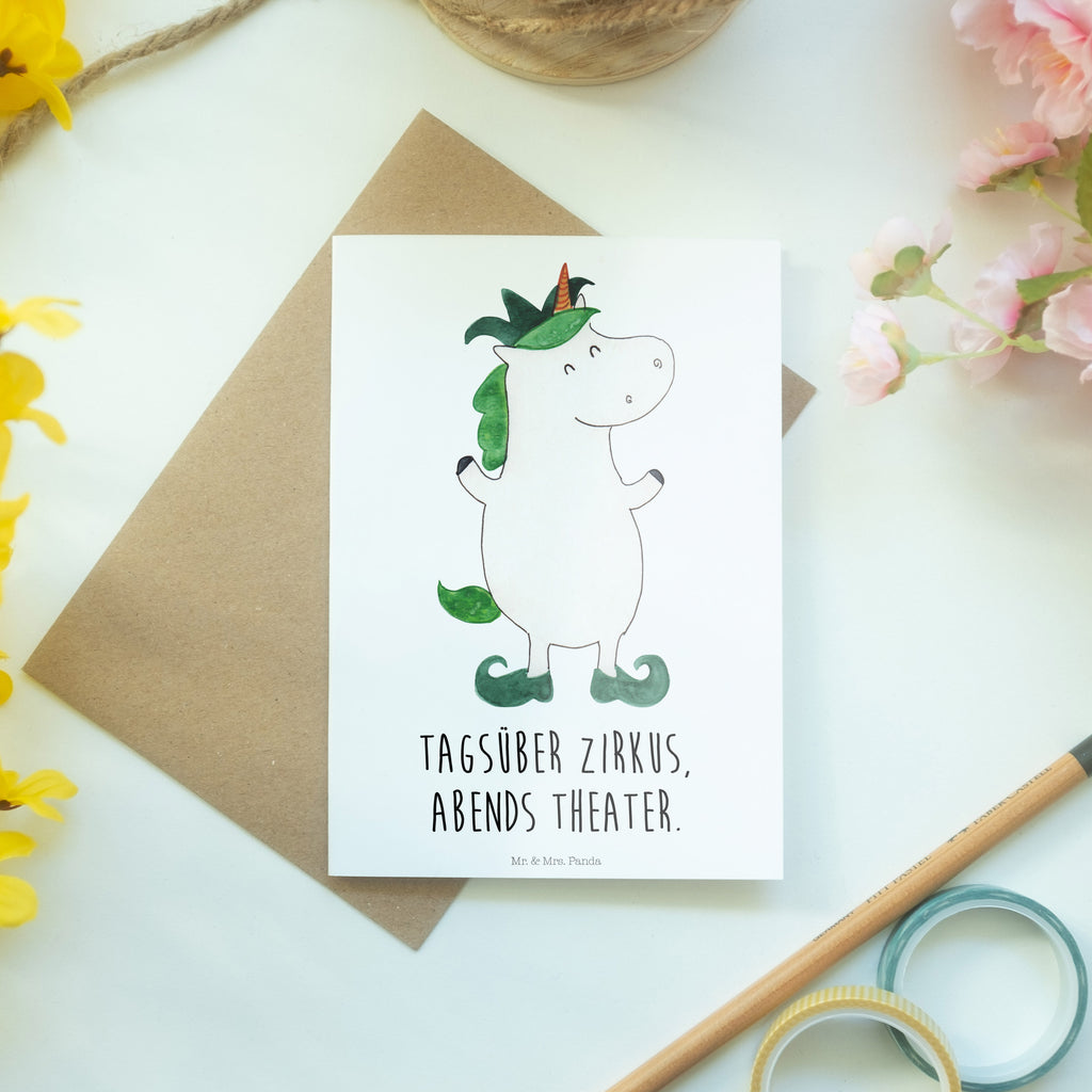 Grußkarte Einhorn Joker Klappkarte, Einladungskarte, Glückwunschkarte, Hochzeitskarte, Geburtstagskarte, Karte, Einhorn, Einhörner, Einhorn Deko, Pegasus, Unicorn, Hofnarr, Kasper, Gaukler, Mittelalter