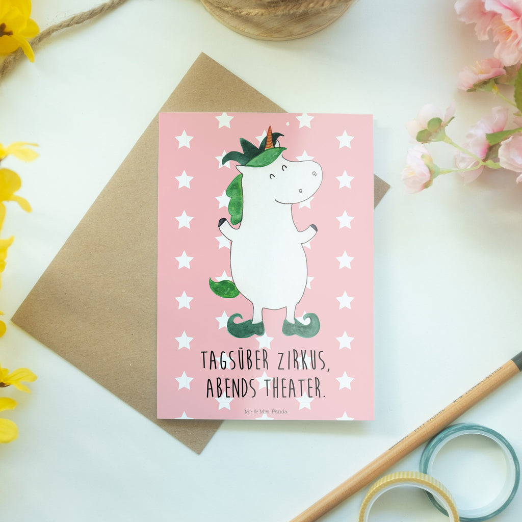 Grußkarte Einhorn Joker Klappkarte, Einladungskarte, Glückwunschkarte, Hochzeitskarte, Geburtstagskarte, Karte, Einhorn, Einhörner, Einhorn Deko, Pegasus, Unicorn, Hofnarr, Kasper, Gaukler, Mittelalter