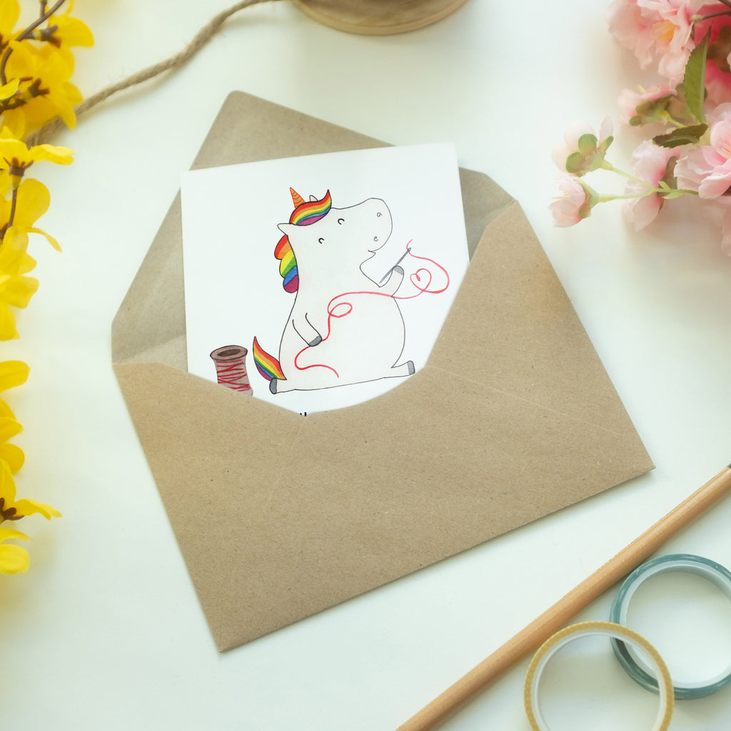 Grußkarte Einhorn Näherin Klappkarte, Einladungskarte, Glückwunschkarte, Hochzeitskarte, Geburtstagskarte, Karte, Einhorn, Einhörner, Einhorn Deko, Pegasus, Unicorn, Näherin, nähen, Mädchen, Freundin, Häkeln, Stricken, basteln, Nähzimmer