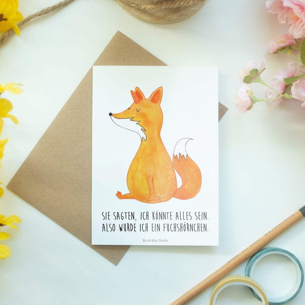 Grußkarte Fuchshörnchen Wunsch Klappkarte, Einladungskarte, Glückwunschkarte, Hochzeitskarte, Geburtstagskarte, Karte, Einhorn, Einhörner, Einhorn Deko, Pegasus, Unicorn, Fuchs, Unicorns, Fuchshörnchen, Fuchshorn, Foxycorn, Füchse