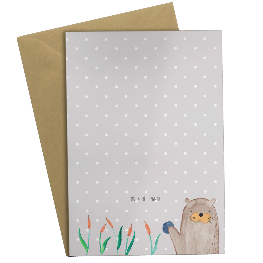 Grußkarte Otter mit Stein Klappkarte, Einladungskarte, Glückwunschkarte, Hochzeitskarte, Geburtstagskarte, Karte, Otter, Fischotter, Seeotter, Otter Seeotter See Otter