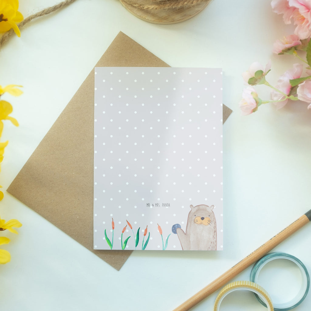 Grußkarte Otter mit Stein Klappkarte, Einladungskarte, Glückwunschkarte, Hochzeitskarte, Geburtstagskarte, Karte, Otter, Fischotter, Seeotter, Otter Seeotter See Otter