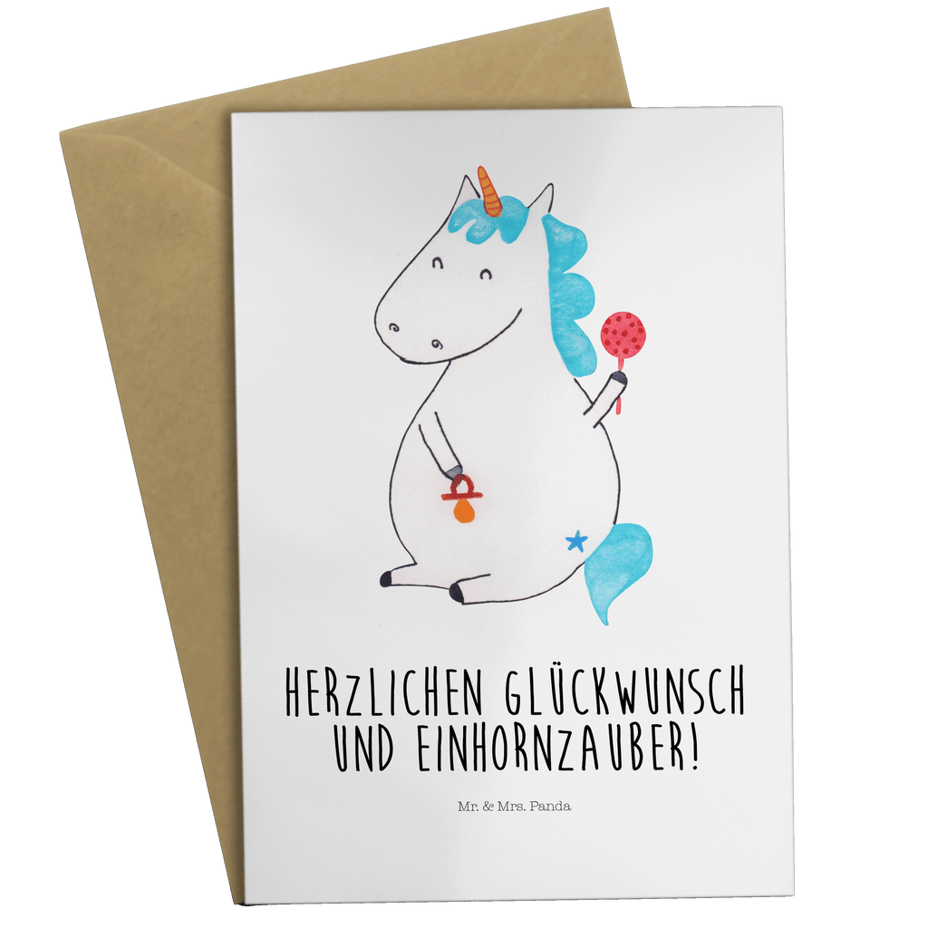 Grußkarte Einhorn Baby Klappkarte, Einladungskarte, Glückwunschkarte, Hochzeitskarte, Geburtstagskarte, Karte, Einhorn, Einhörner, Einhorn Deko, Pegasus, Unicorn, Mutter, Geburt, Geburtstag, erstes Kind, Baby, Babyglück, Nachwuchs, Eltern, Party, Kind, Schnuller