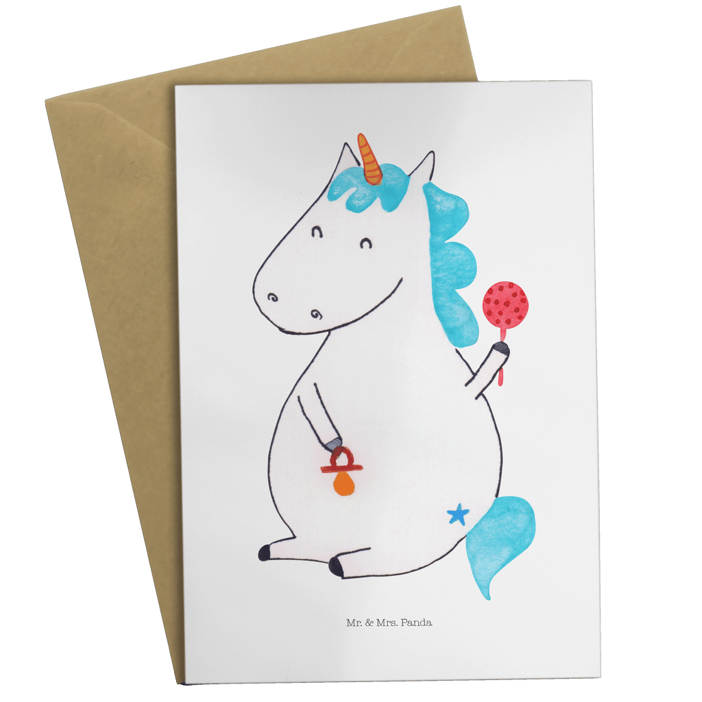 Grußkarte Einhorn Baby Klappkarte, Einladungskarte, Glückwunschkarte, Hochzeitskarte, Geburtstagskarte, Karte, Einhorn, Einhörner, Einhorn Deko, Pegasus, Unicorn, Mutter, Geburt, Geburtstag, erstes Kind, Baby, Babyglück, Nachwuchs, Eltern, Party, Kind, Schnuller